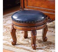 Taburete otomano de piel sintética, reposapiés de madera vintage, reposapiés tapizado con tachuelas de cobre, 4 patas talladas, decoración europea, taburete de sofá azul