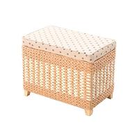 Taburete otomano de ratán con reposapiés de almacenamiento para sentarse, taburete de tienda, decoración de muebles, taburete de cubo con tapa, taburete para zapatos de sala de estar (beige pequeño)