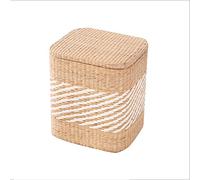 Taburete otomano de ratán otomano de madera para exteriores con almacenamiento y tapa, decoración para el hogar, sofá interior, reposapiés, dormitorio, sala de estar, taburete para zapatos (hierba)