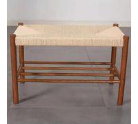 Taburete otomano moderno de granja, banco de zapatos de cuerda de algodón tejido natural para uso en interiores y exteriores, elegante zapatero negro para dormitorio, entrada y pasillo, 110 cm