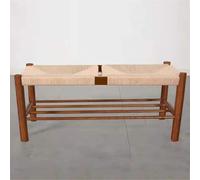 Taburete otomano moderno de granja, banco de zapatos de cuerda de algodón tejido natural para uso en interiores y exteriores, elegante zapatero negro para dormitorio, entrada, pasillo, 110 cm