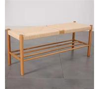 Taburete otomano moderno de roble natural, tejido a mano, de cuerda de algodón, para entrada, dormitorio, pasillo, almacenamiento en interiores y exteriores, color negro, 110 x 35 x 45 cm