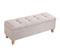 Taburete otomano multifuncional y banco de almacenamiento, mesa de centro de tela de lino copetudo y taburete para cambiar zapatos para sala de estar y pasillo, decoración elegante para el hogar