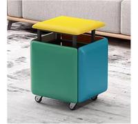 Taburete otomano para sofá con ruedas giratorias, reposapiés de maquillaje multifuncional, cubo de asiento de cuero con ruedas, diseño apilable, color gris