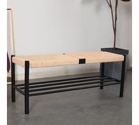 Taburete otomano para zapatos, diseño moderno de granja con cuerda de algodón tejida a mano, ideal para uso en interiores y exteriores, perfecto para entrada y pasillo
