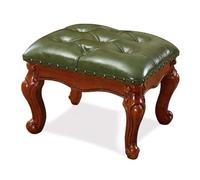 Taburete otomano pequeño de cuero tallado vintage de madera maciza para sofá, taburete tapizado para maquillaje, piano, perfecto para sala de estar y entrada