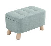 Taburete otomano pequeño de tela rectangular de mediados de siglo con bolsillos laterales de almacenamiento, otomana verde claro con patas de madera para sala de estar o dormitorio, 40 x 25 x 27 cm