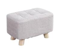 Taburete otomano pequeño de tela rectangular de mediados de siglo con bolsillos laterales de almacenamiento y patas de madera, color beige (40 x 25 x 27 cm)
