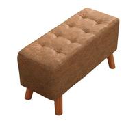 Taburete otomano rectangular, banco acolchado con estante de madera maciza, reposapiés de tela de piel sintética, banco de entrada, sala de estar, dormitorio