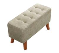Taburete otomano rectangular, banco acolchado con estante de madera maciza, reposapiés de tela de piel sintética, banco de entrada, sala de estar, dormitorio