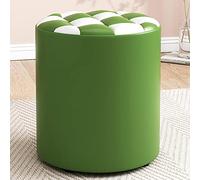 Taburete otomano redondo de cuero, elegante y verde y blanco, para sala de estar y dormitorio, 31 x 35 cm, reposapiés versátil y moderno