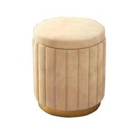 Taburete otomano Redondo de Lino Acolchado con Almacenamiento, reposapiés, puf, Silla con Tapa para Dormitorio, Sala de Estar, vestidor y Pasillo (Lino, 34 x 45 cm) (Color: Amarillo)