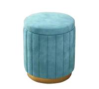 Taburete otomano Redondo de Lino Azul con Almacenamiento y Asiento Acolchado, puf para Dormitorio, Sala de Estar, Pasillo, Elegante y versátil, 34 x 45 cm