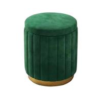 Taburete otomano Redondo de Lino con Almacenamiento y Asiento Acolchado, reposapiés, puf para Dormitorio, Sala de Estar, Pasillo, Elegante Silla Verde de 34 x 45 cm con Tapa