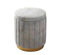 Taburete otomano Redondo de Lino Gris con Almacenamiento, Acolchado y con Tapa, para Dormitorio, Sala de Estar, Pasillo, Elegante puf de 34 x 45 cm, versátil para decoración del hogar.