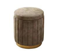 Taburete otomano redondo de lino marrón con almacenamiento, reposapiés acolchado para dormitorio, sala de estar y pasillo. Elegante puf con tapa (34 x 45 cm). Solución versátil para asientos y almacen