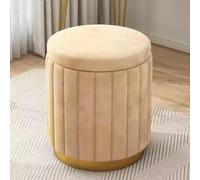 Taburete otomano redondo de piel de terciopelo con reposapiés tapizado bajo con base elegante, silla decorativa elegante para sala de estar y dormitorio, diseño giratorio, muebles modernos y