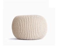 Taburete otomano redondo de punto hecho a mano con cojín trenzado, taburete de doble punto para dormitorio y sala de estar, 9.84 pulgadas de alto, color blanco