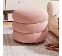 Taburete otomano redondo de sherpa para sala de estar y dormitorio, taburete acolchado suave y compacto, reposapiés tapizado, sofá otomano (rosa, 35 x 35 x 30 cm)