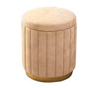 Taburete otomano redondo de terciopelo con almacenamiento para zapatos, taburete tapizado suave con base dorada, taburete de tocador de gran capacidad, 34 x 34 x 45 cm