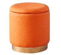 Taburete otomano redondo de terciopelo con tapa de almacenamiento para sala de estar y dormitorio, taburete vintage tapizado para tocador o cambio de zapatos, color naranja, 40 x 43 cm