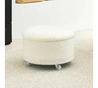 Taburete otomano redondo de terciopelo con tapa, reposapiés acolchado suave para sala de estar y dormitorio, elegante asiento de tocador rodante en color blanco, perfecto para decoración del hogar