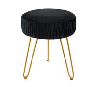 Taburete otomano redondo de terciopelo moderno con patas doradas, taburete tapizado y silla de maquillaje, elegante reposapiés para sala de estar y dormitorio, color negro