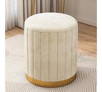 Taburete otomano redondo de terciopelo para sala de estar y dormitorio, moderno tapizado, pequeño reposapiés beige