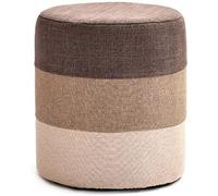 Taburete otomano redondo suave con funda de tela de lino lavable, color marrón, reposapiés de madera para decoración del hogar