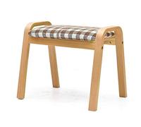 Taburete otomano Reposapiés pequeño Puf de tela de lino Maquillaje Reposapiés otomano Dormitorio moderno Taburete rectangular con asiento de sofá Patas de madera Taburete para zapatos (Natural)