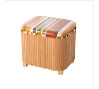 Taburete otomano Taburete de almacenamiento de bambú Taburete pequeño para cambiar zapatos con tapa Caja de memoria Reposapiés Taburete de madera hecho a mano con decoración otomana para zapatos (made