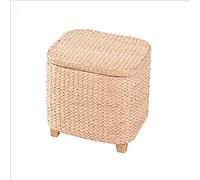 Taburete otomano Taburete de madera Reposapiés de ratán hecho a mano Reposapiés de almacenamiento creativo otomano con patas de madera maciza Decoración de mostrador de cocina Taburete para zapatos (h