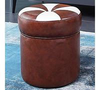 Taburete otomano, taburete otomano redondo, taburete otomano de piel sintética, mesa auxiliar para sala de estar, reposapiés con pies antideslizantes silenciosos, B oscuro (marrón)