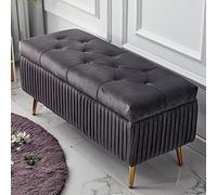 Taburete otomano tapizado con Espacio de Almacenamiento Oculto, Asiento Acolchado y Patas de Metal. Elegante Banco Auxiliar para Sala de Estar y Dormitorio, 136 x 40 x 45 cm.