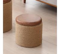 Taburete otomano tejido hecho a mano, almacenamiento de madera rústica para entrada, dormitorio, sala de estar