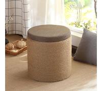 Taburete otomano tejido hecho a mano, almacenamiento de madera rústica para entrada, dormitorio, sala de estar