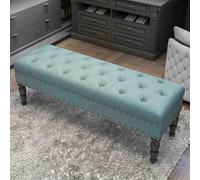Taburete otomano versátil de color azul, elegante banco de zapatos y reposapiés de dormitorio, 120 x 45 x 40 cm, perfecto para sala de estar, banco final de sofá y tienda de ropa. Solución de descanso