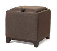 Taburete otomano vintage de madera maciza con asiento tapizado de almacenamiento para sala de estar y dormitorio, silla de salón con 4 patas de madera marrón
