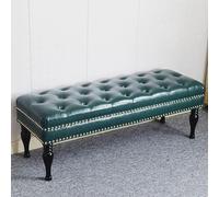 Taburete otomano vintage moderno - Reposapiés rectangular de cuero con tapizado con botones para sala de estar, dormitorio, entrada, elegante banco cambiador de zapatos verde 90 x 40 x 45 cm