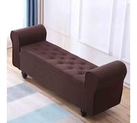 Taburete otomano vintage tapizado de lino con patas de madera, taburete de almacenamiento de gran capacidad, taburete cambiador de zapatos para sala de estar, dormitorio, sofá, entrada