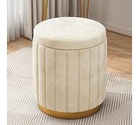 Taburete otomanSoft tapizado redondo de terciopelo beige con base dorada, silla de tocador de gran capacidad para decoración de sala de estar y dormitorio