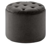 CLP Taburete Redondo con almacenaje Pantin, reposapiés Acolchado Terciopelo, diseño Chesterfield para Sala y Dormitorio | Color Gris