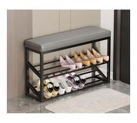 Taburete para cambiar zapatos nórdico moderno con diseño de alta gama y banco doméstico ultraestrecho de lujo liviano para entrada, dormitorio, sala de estar, marco negro + cuero gris oscuro 60 * 20