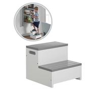 Taburete para Niños Haus Projekt en Blanco/Gris, Robusto Taburete con Dos Escalones, Taburete para Niños de Aprendizaje Montessori, Taburete Antideslizante, Step up Stool