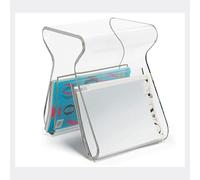 Taburete pequeño de acrílico para baño, sala de estar, balcón, mesa auxiliar transparente de 17 x 12 x 17 pulgadas, mesa auxiliar transparente con almacenamiento en gris, mesa de café