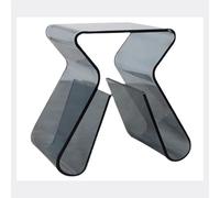 Taburete pequeño de acrílico para baño, sala de estar, balcón, mesa auxiliar transparente de 17 x 12 x 17 pulgadas, mesa auxiliar transparente con almacenamiento en gris, mesa de café