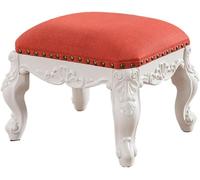 Taburete pequeño de cuero para sofá de sala de estar, reposapiés de madera otomano con parte superior tapizada, color azul