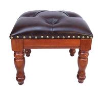 Taburete pequeño de piel sintética con reposapiés de madera tapizado para sala de estar, sofá, recámara, entrada, 15.7 x 11.8 x 17.7 pulgadas