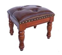Taburete pequeño de piel sintética con reposapiés de madera tapizado para sala de estar, sofá, recámara, entrada, 15.7 x 11.8 x 17.7 pulgadas