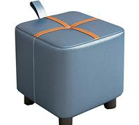 Taburete pequeño otomano con asa, reposapiés acolchado azul oscuro para sala de estar y dormitorio, versátil banco de zapatos Chan, patas de plástico resistente, perfecto taburete de té y taburete